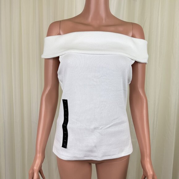 Women's Banana Republic Off The Shoulder Ribbed Top Blouse White Size LP - Picture 2 of 7